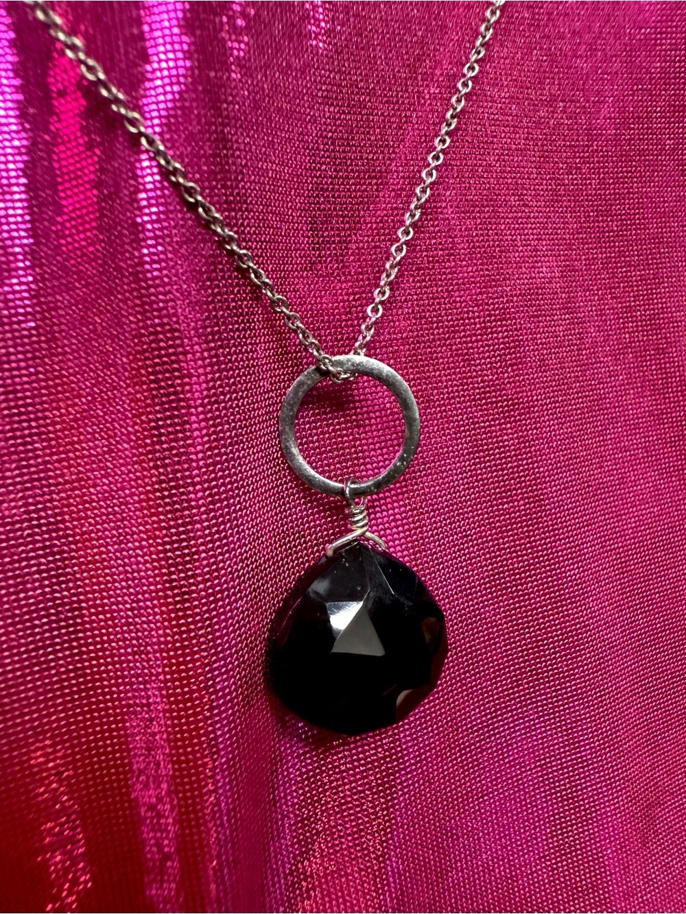 Black Onyx Faceted Teardrop Crystal Pendant Necklace 925 Sterling Chain